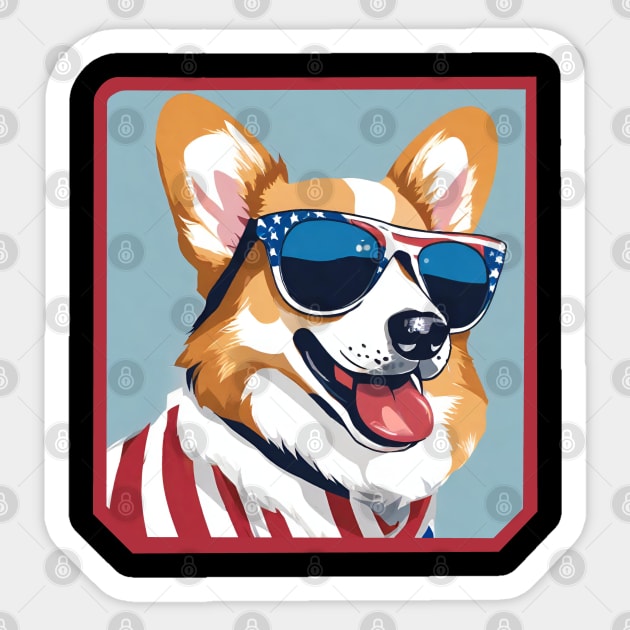 Corgi dog with american sunglasses Sticker by Ilustradamus